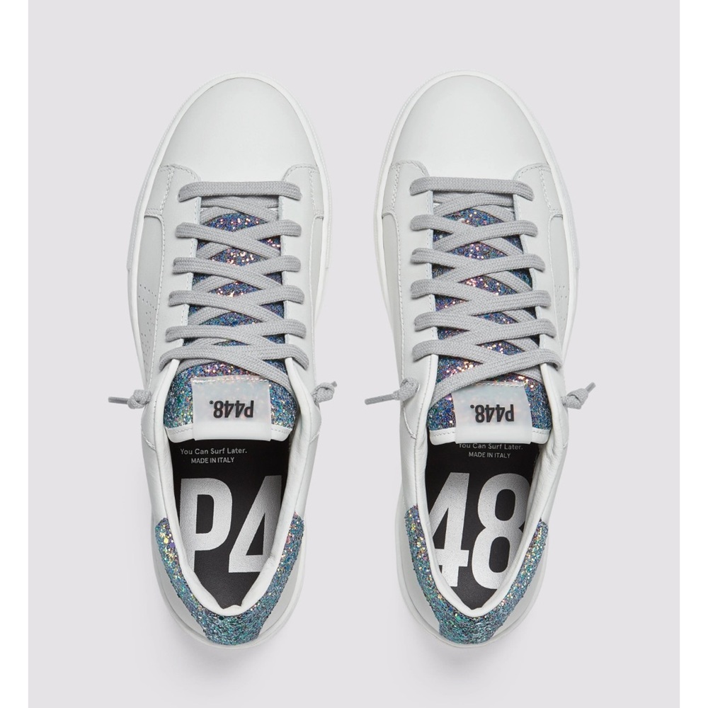 P448 Thea Leather Glitter Platform Sneakers